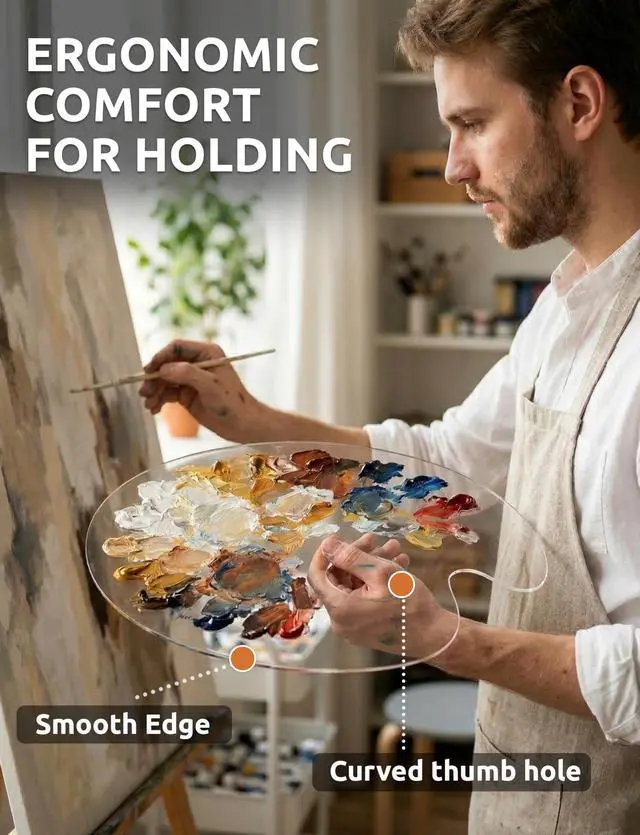 Alt view image 5 of 7 - Clear Acrylic Paint Palette, 2-Pack Oval Paint Trays, 15.7 x 11.8 in | Big Size Palette, Non-stick Surface, Suitable for Acrylic, Oil & Watercolor