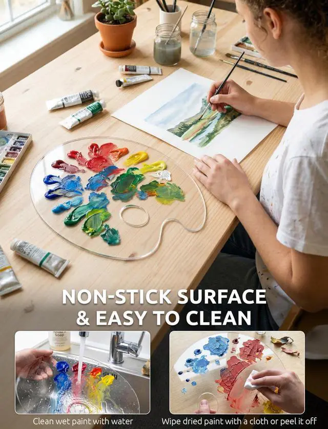 Alt view image 6 of 7 - Clear Acrylic Paint Palette, 2-Pack Oval Paint Trays, 15.7 x 11.8 in | Big Size Palette, Non-stick Surface, Suitable for Acrylic, Oil & Watercolor