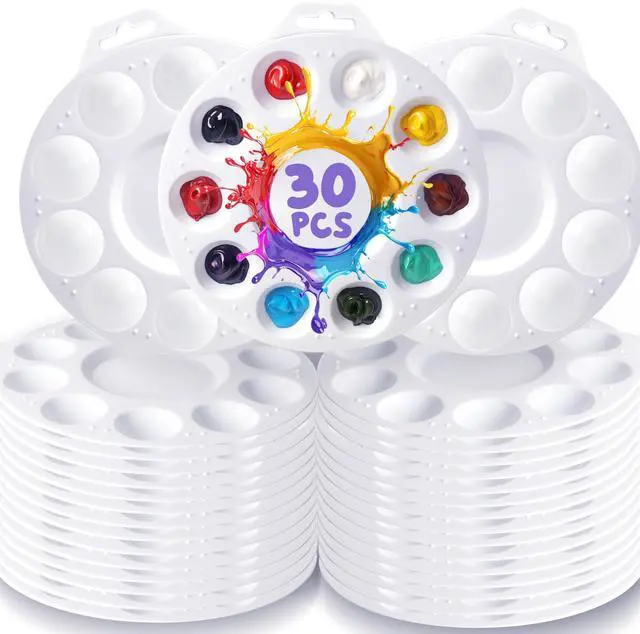 Main image of 30Pcs Paint Tray Palettes, Plastic Paint Pallets with Hanging Hole for Teachers or Students to Paints on School Project, Art Class or Have a Birthday Painting Part