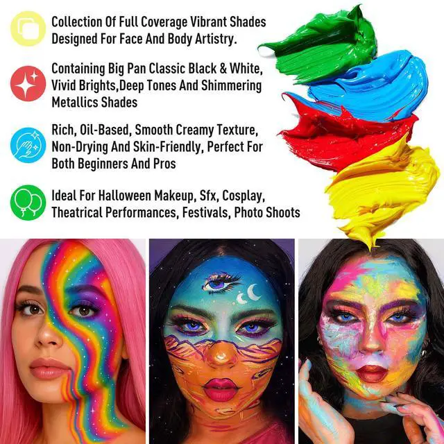 Alt view image 2 of 7 - Athena Face Body Paint Oil Palette, 20 Colors Large Black White Professional Flash Tattoo Halloween SFX Party Artist Costume Festival Stage Cosplay Full Size Makeup Painting Kit 168g