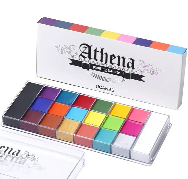 Main image of Athena Face Body Paint Oil Palette, 20 Colors Large Black White Professional Flash Tattoo Halloween SFX Party Artist Costume Festival Stage Cosplay Full Size Makeup Painting Kit 168g