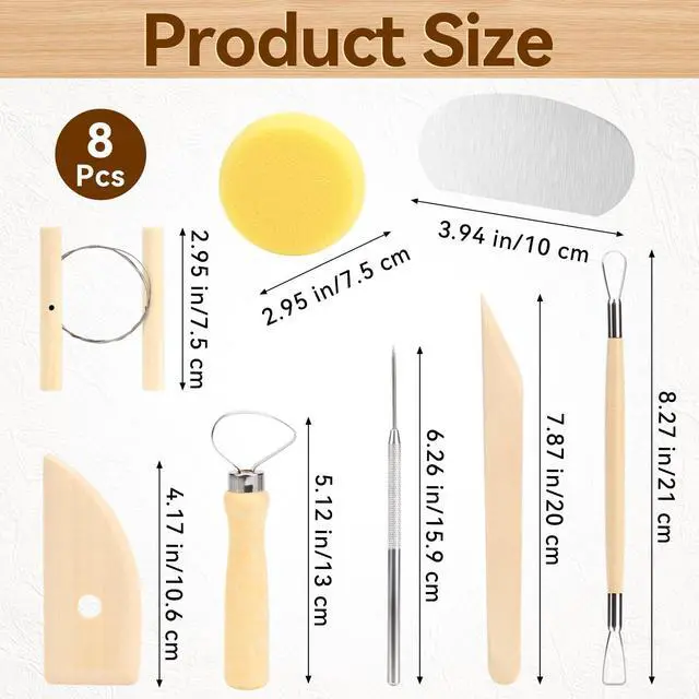 Alt view image 2 of 7 - 8 Pcs Clay Sculpting Tool Kit, Pottery Sculpting Tool Set, Air Dry Clay Pottery Carving Tools for DIY Ceramics Craft, Carving, Dotting, Molding, Modeling, Shaping