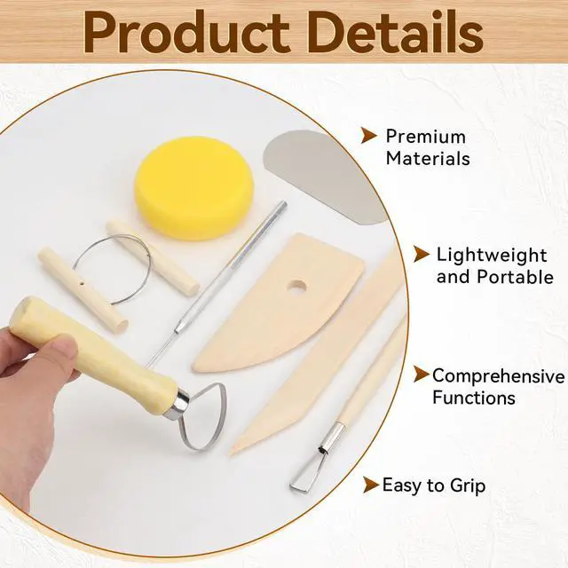 Alt view image 5 of 7 - 8 Pcs Clay Sculpting Tool Kit, Pottery Sculpting Tool Set, Air Dry Clay Pottery Carving Tools for DIY Ceramics Craft, Carving, Dotting, Molding, Modeling, Shaping