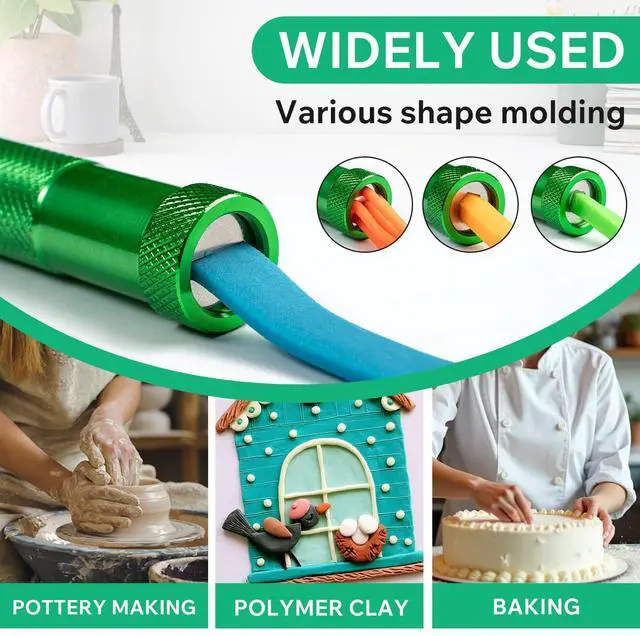 Alt view image 3 of 7 - Polymer Clay Tools, Clay Extruder, Sugar Paste Extruder, Cake Fondant Tool Set for Decorating, Ceramics & Pottery Clay Extruders Mixers & Presses (Green)