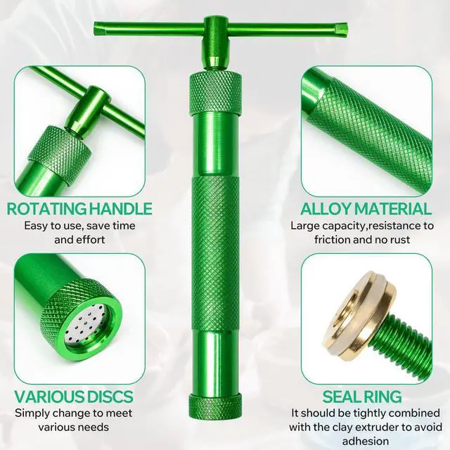 Alt view image 6 of 7 - Polymer Clay Tools, Clay Extruder, Sugar Paste Extruder, Cake Fondant Tool Set for Decorating, Ceramics & Pottery Clay Extruders Mixers & Presses (Green)