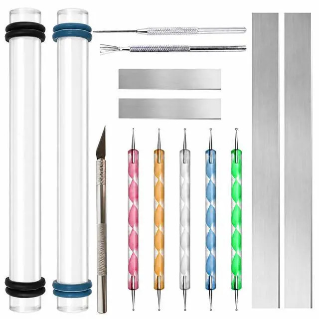 Main image of 18 Pcs Polymer Clay Tools Kit, Rolling Pin with Thickness Rings | Air Dry Clay Jewelry Earring Making Set Sculpting, Small Acrylic Roller, Dotting, Tissue Blades Cutters Craft Knife, Needle