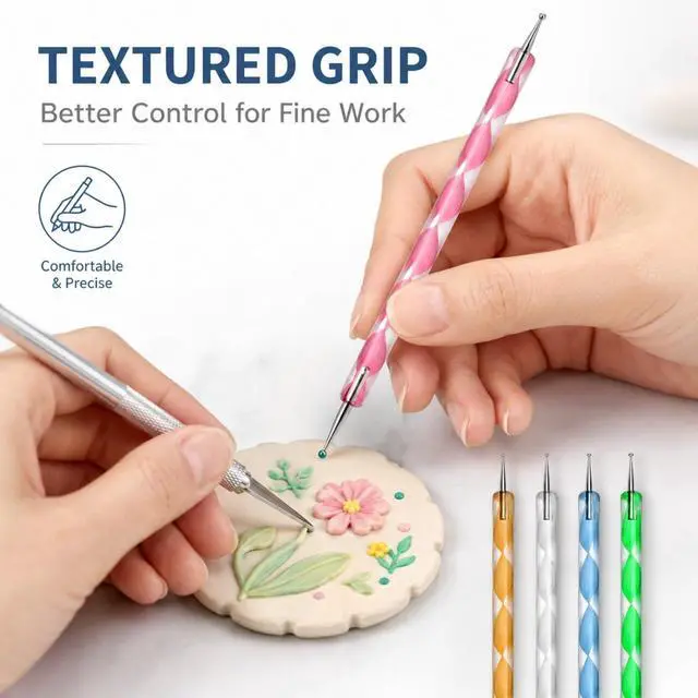 Alt view image 7 of 7 - 18 Pcs Polymer Clay Tools Kit, Rolling Pin with Thickness Rings | Air Dry Clay Jewelry Earring Making Set Sculpting, Small Acrylic Roller, Dotting, Tissue Blades Cutters Craft Knife, Needle