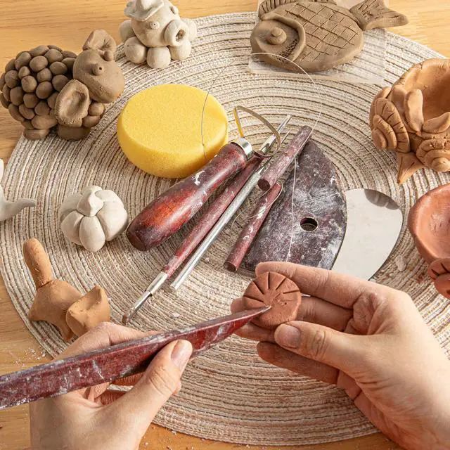 Alt view image 4 of 7 - 8PCS Stained Wooden Pottery Sculpting Tools, Wood Clay Cleaning Tool Set, Ceramic Modeling Tool for Carving, Molding, Cutting, Trimming, Pottery Wheel, Crafting, Beginners, Adults, Students