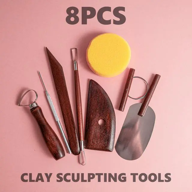 Alt view image 6 of 7 - 8PCS Stained Wooden Pottery Sculpting Tools, Wood Clay Cleaning Tool Set, Ceramic Modeling Tool for Carving, Molding, Cutting, Trimming, Pottery Wheel, Crafting, Beginners, Adults, Students