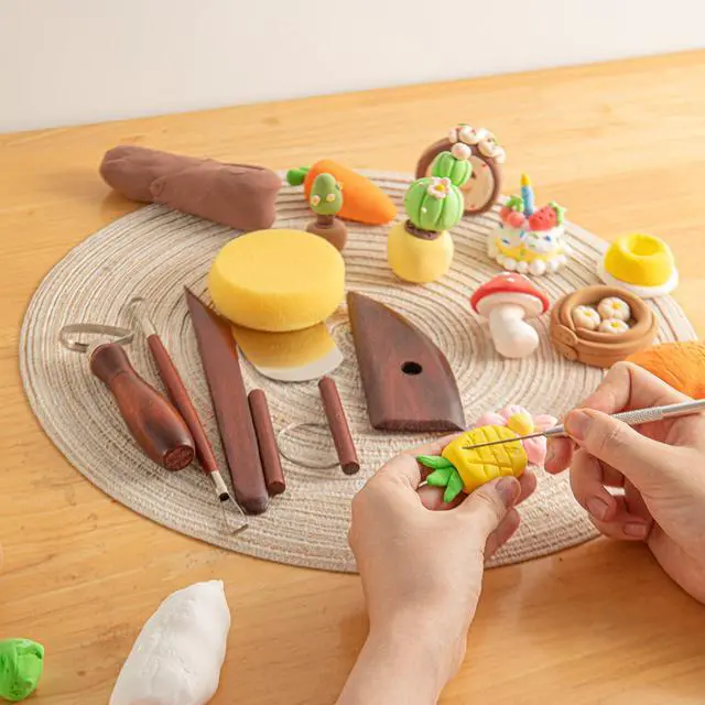Alt view image 7 of 7 - 8PCS Stained Wooden Pottery Sculpting Tools, Wood Clay Cleaning Tool Set, Ceramic Modeling Tool for Carving, Molding, Cutting, Trimming, Pottery Wheel, Crafting, Beginners, Adults, Students