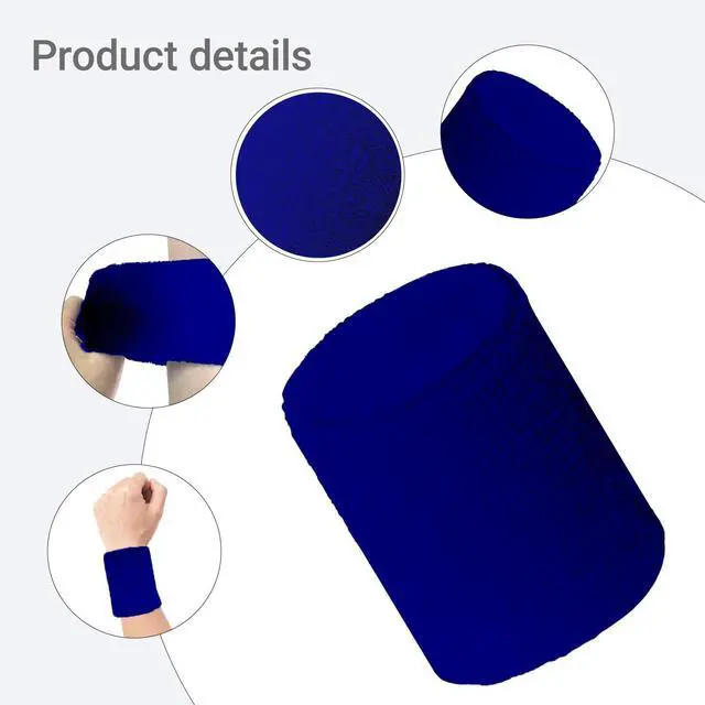 Alt view image 3 of 6 - 12 PCS Wrist Sweatbands Sports Wristband Sweat Absorbent Cotton Elastic Women Men for Basketball Tennis Football Running (Blue)