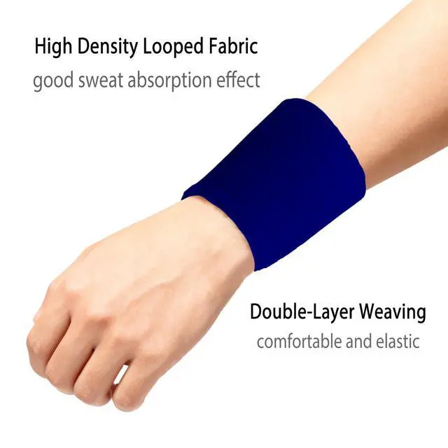 Alt view image 5 of 6 - 12 PCS Wrist Sweatbands Sports Wristband Sweat Absorbent Cotton Elastic Women Men for Basketball Tennis Football Running (Blue)