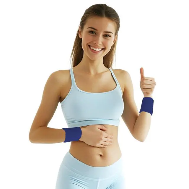 Alt view image 6 of 6 - 12 PCS Wrist Sweatbands Sports Wristband Sweat Absorbent Cotton Elastic Women Men for Basketball Tennis Football Running (Blue)