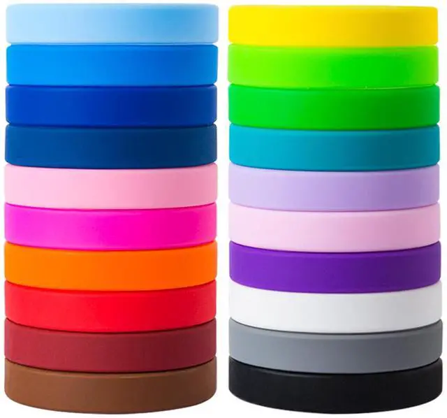 Main image of 20 Pieces Rubber Bracelets Solid Color Silicone Wristbands | Colored Rubber Stretch Bracelets for Women Men Teen Gifts