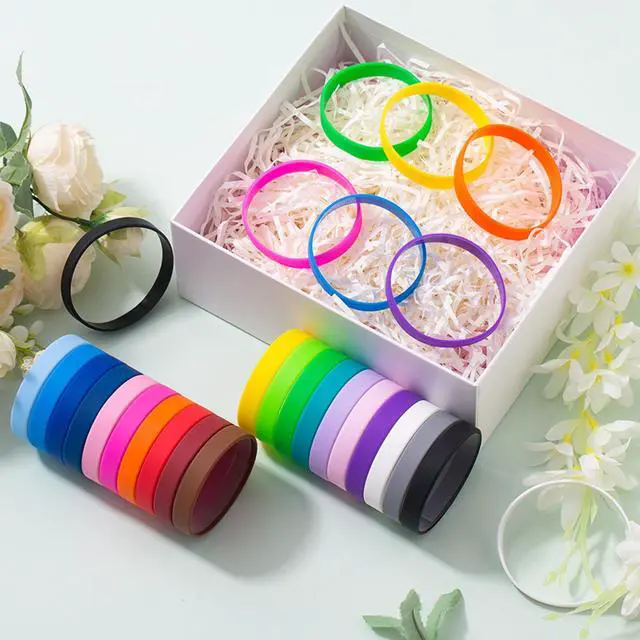 Alt view image 2 of 7 - 20 Pieces Rubber Bracelets Solid Color Silicone Wristbands | Colored Rubber Stretch Bracelets for Women Men Teen Gifts