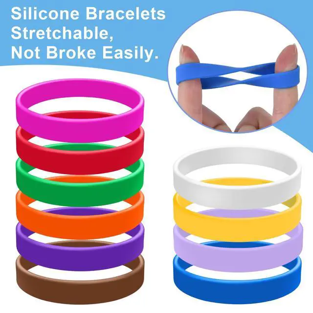 Alt view image 4 of 7 - 20 Pieces Rubber Bracelets Solid Color Silicone Wristbands | Colored Rubber Stretch Bracelets for Women Men Teen Gifts