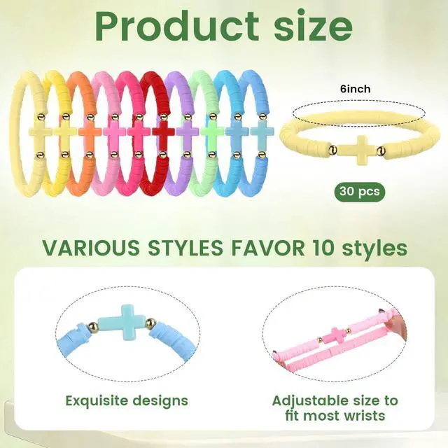 Alt view image 2 of 7 - 30 Pcs Cross Bracelet for Men Women Jesus Bracelets Bulk, Colorful Religious Gifts for Men Christian Jewelry with Handmade Elastic Silicone Bead, Inspirational Religious Wristbands Christian Christmas