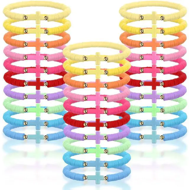 Main image of 30 Pcs Cross Bracelet for Men Women Jesus Bracelets Bulk, Colorful Religious Gifts for Men Christian Jewelry with Handmade Elastic Silicone Bead, Inspirational Religious Wristbands Christian Christmas