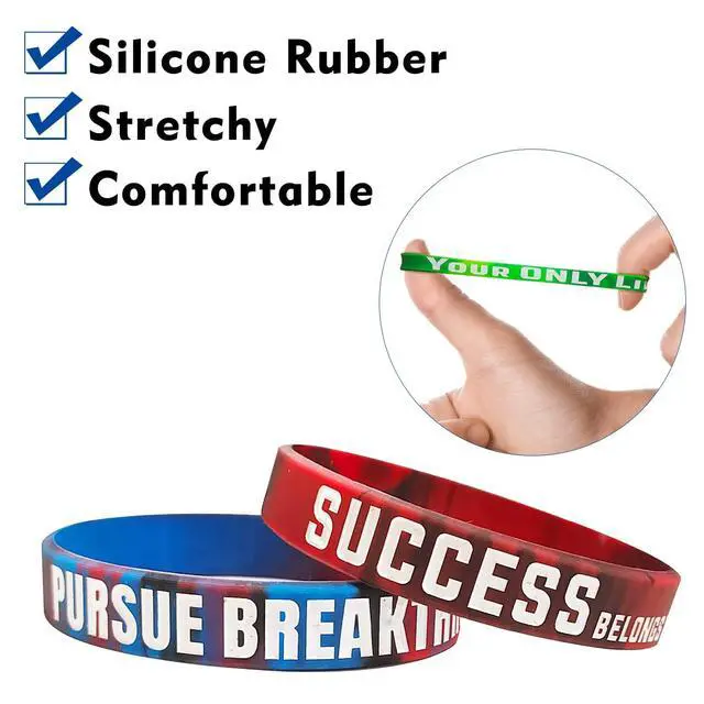 Alt view image 4 of 7 - 12 Pcs Motivational Wristbands Silicone Bracelets | Rubber Bands Bulk For Gym Fitness Sports & Team Building, Elastic Unisex Adult Gifts For Men Women Teens Party