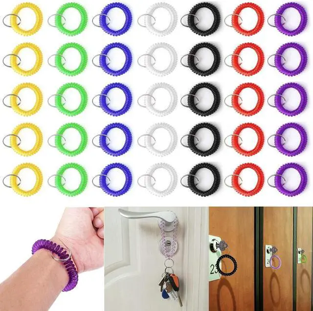 Main image of 35pcs-Assorted Color Stretchable Plastic Bracelet Wrist Coil Wrist Band Key Ring Chain Holder Tag (5pcs for Each Color 7 Mixed Color)