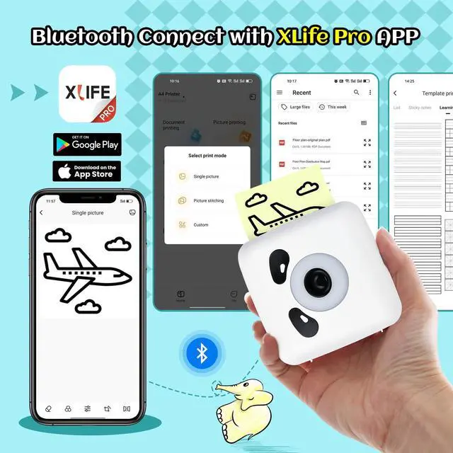 Alt view image 2 of 7 - Sticker Printer,TP6S Print Pod Mini Printer, 300DPI Thermal Machine | Portable Pocket Printers with 1Roll Paper for Photos, Study Graphics, Notes, Journal, DIY, Gift Blessings