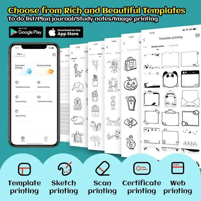 Alt view image 3 of 7 - Sticker Printer,TP6S Print Pod Mini Printer, 300DPI Thermal Machine | Portable Pocket Printers with 1Roll Paper for Photos, Study Graphics, Notes, Journal, DIY, Gift Blessings