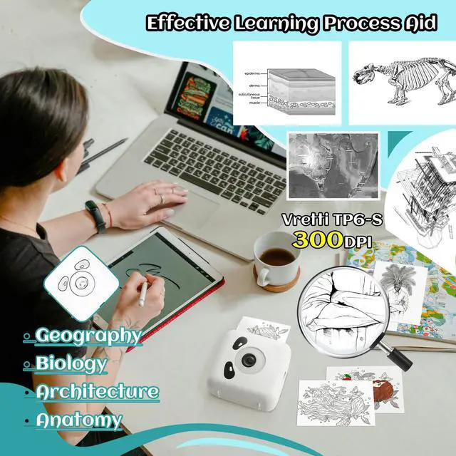 Alt view image 6 of 7 - Sticker Printer,TP6S Print Pod Mini Printer, 300DPI Thermal Machine | Portable Pocket Printers with 1Roll Paper for Photos, Study Graphics, Notes, Journal, DIY, Gift Blessings