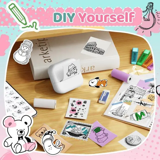 Alt view image 5 of 7 - Print Pod Mini Sticker Printer, Mini Thermal Printer M02X | Stickers Maker Machine for Kids, Student, Family, Pocket Photo Printers, White