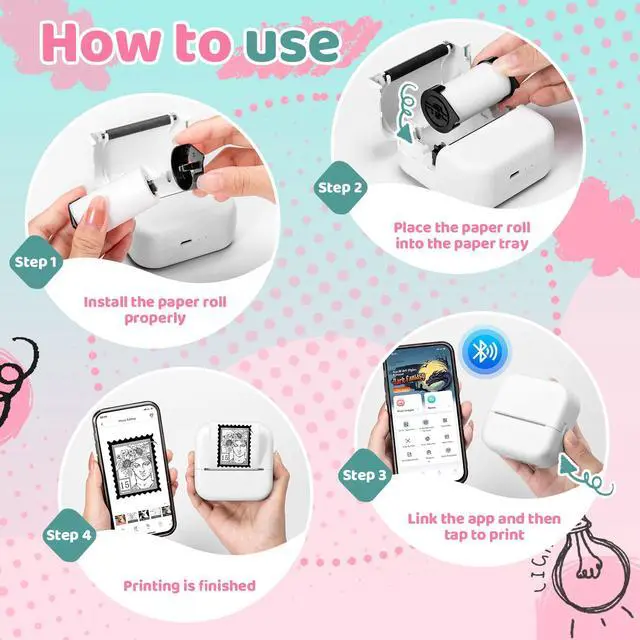 Alt view image 7 of 7 - Print Pod Mini Sticker Printer, Mini Thermal Printer M02X | Stickers Maker Machine for Kids, Student, Family, Pocket Photo Printers, White