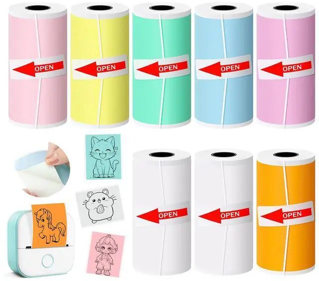 Main image of 8 Rolls Self-Adhesive Mini Printer Paper, Compatible with T02/M02 Mini Thermal Printer, 53x28mm Mini Colorful Thermal Sticker Pape for Study Notes, Journals, Photos (2.09"W x 1.1"D