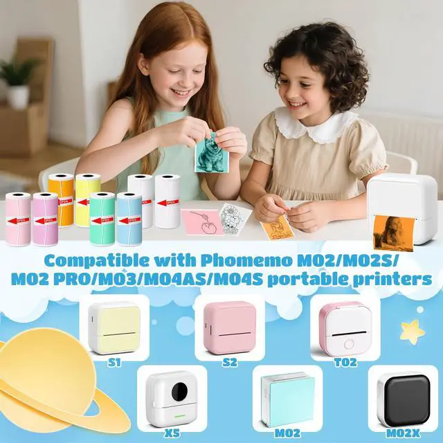 Alt view image 3 of 7 - 8 Rolls Self-Adhesive Mini Printer Paper, Compatible with T02/M02 Mini Thermal Printer, 53x28mm Mini Colorful Thermal Sticker Pape for Study Notes, Journals, Photos (2.09"W x 1.1"D