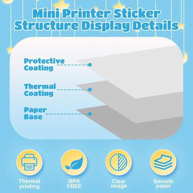 Alt view image 6 of 7 - 8 Rolls Self-Adhesive Mini Printer Paper, Compatible with T02/M02 Mini Thermal Printer, 53x28mm Mini Colorful Thermal Sticker Pape for Study Notes, Journals, Photos (2.09"W x 1.1"D