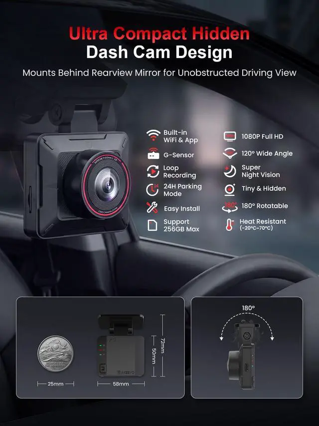 Alt view image 2 of 7 - P1 Mini Dash Cam Super Compact Front Dash Camera for Cars, 1080P Full HD, Easy App Control, Clear Night Vision, Loop Recording & 24H Parking Mode, G-Sensor, No Card Included