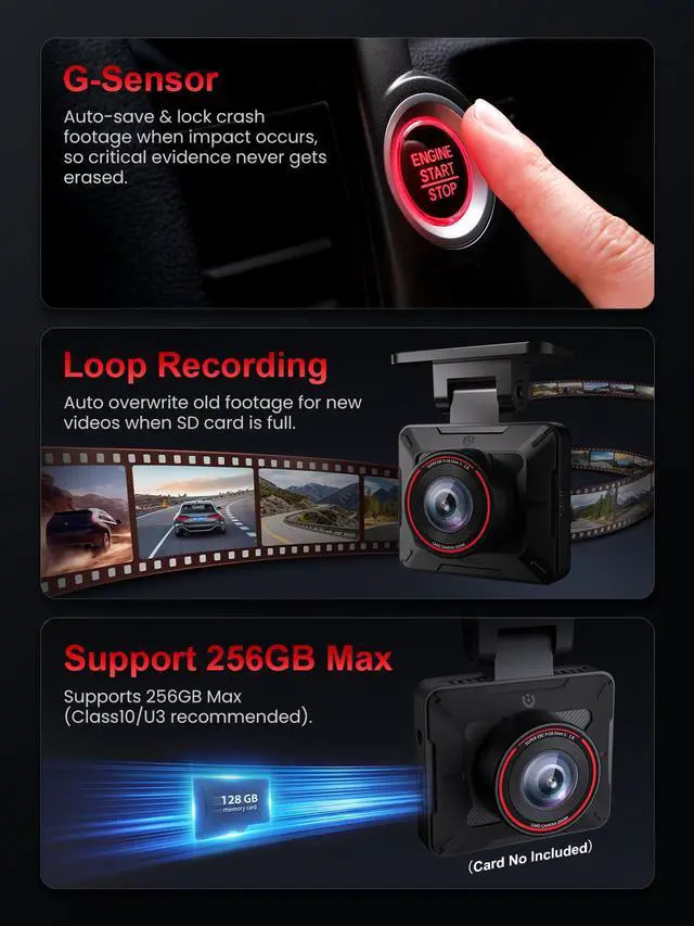 Alt view image 4 of 7 - P1 Mini Dash Cam Super Compact Front Dash Camera for Cars, 1080P Full HD, Easy App Control, Clear Night Vision, Loop Recording & 24H Parking Mode, G-Sensor, No Card Included