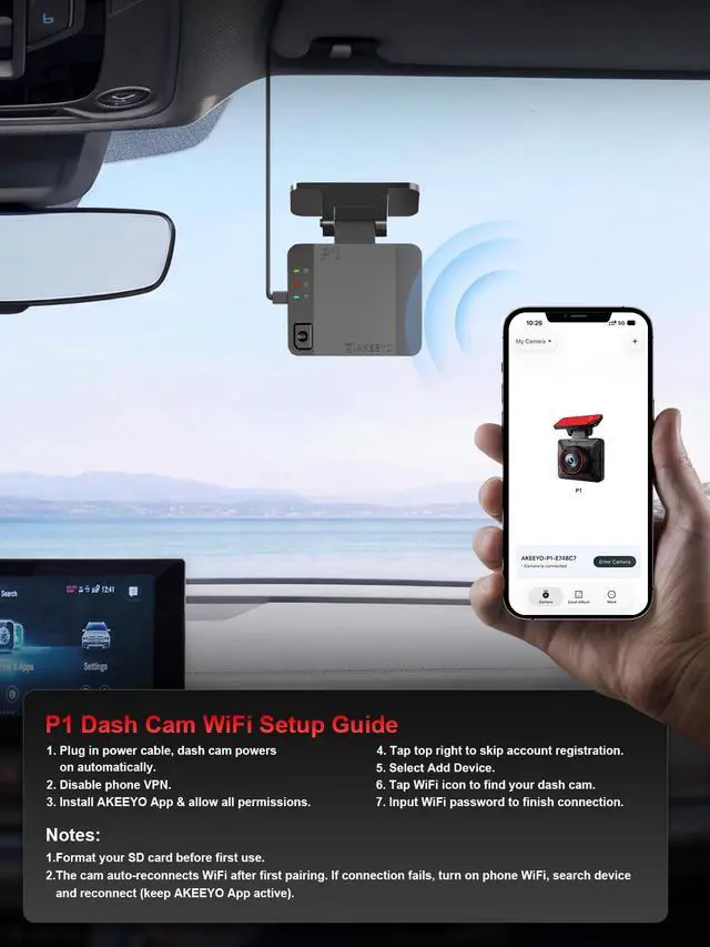 Alt view image 7 of 7 - P1 Mini Dash Cam Super Compact Front Dash Camera for Cars, 1080P Full HD, Easy App Control, Clear Night Vision, Loop Recording & 24H Parking Mode, G-Sensor, No Card Included
