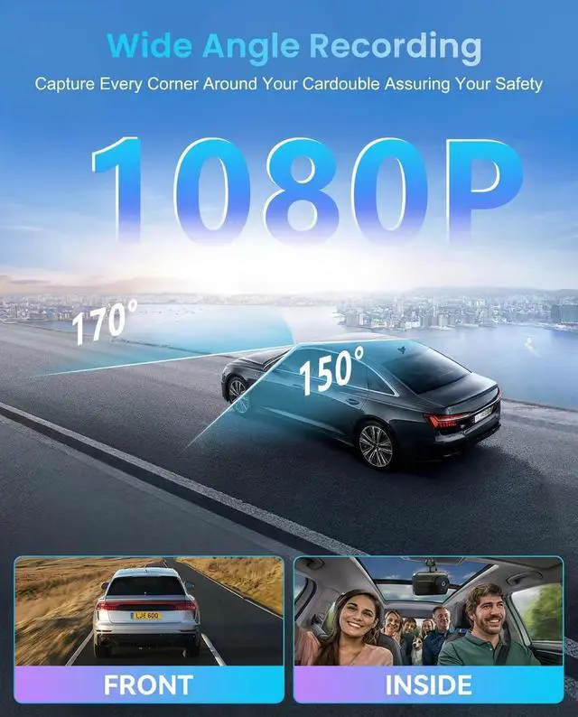 Alt view image 2 of 7 - Dash Cam Front and Inside,Car Camera Camara para carro(Black) | 1080P,Super Night Vision,Loop Recording,G-Sensor 24Hr Parking Mode,Support Up to 64G Card,170°Wide Angle,WDR