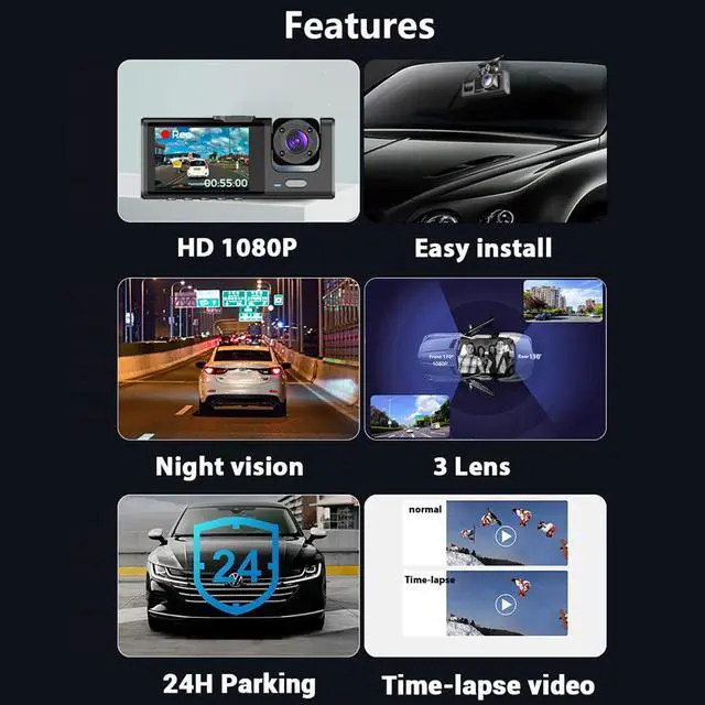 Alt view image 3 of 7 - 3 Channel Dash Cam WIFI 3 Cameras, Front Rear and Inside, Rearview Mirror Video Recording Camcorder Wide Angle Car Camera Recorder Interconnection Auto Safety Driving Recorder