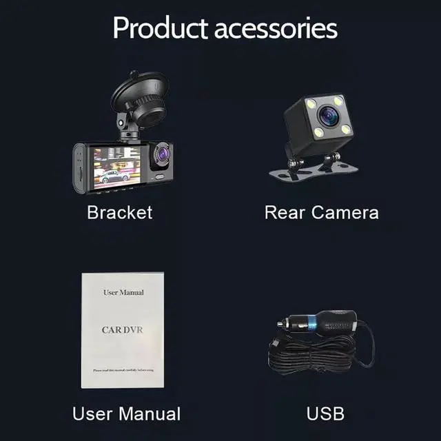 Alt view image 6 of 7 - 3 Channel Dash Cam WIFI 3 Cameras, Front Rear and Inside, Rearview Mirror Video Recording Camcorder Wide Angle Car Camera Recorder Interconnection Auto Safety Driving Recorder