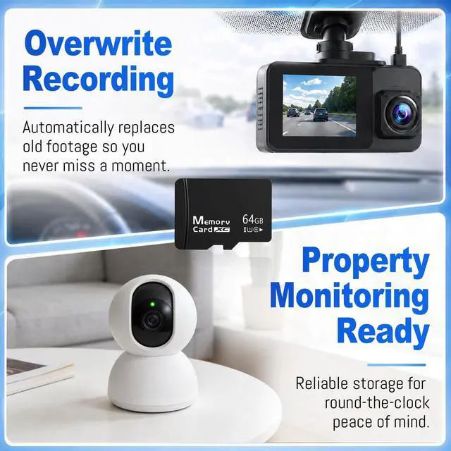 Alt view image 4 of 7 - 64GB Micro SD Card for Dashcam & Security Camera U3 V30 A1 | Reliable Class 10. Ideal for 1080p Video & Phones. Includes USB-A 3.0 Reader & SD Adapter.