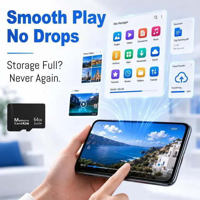 Alt view image 6 of 7 - 64GB Micro SD Card for Dashcam & Security Camera U3 V30 A1 | Reliable Class 10. Ideal for 1080p Video & Phones. Includes USB-A 3.0 Reader & SD Adapter.