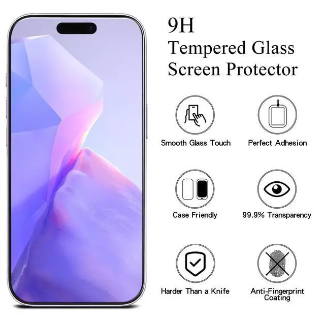 Alt view image 3 of 7 - 2 Pack Screen Protector for iPhone 17 Tempered Glass Film 6.3-Inch | 9H Hardness, Anti-Scratch, Bubble Free, Case Friendly