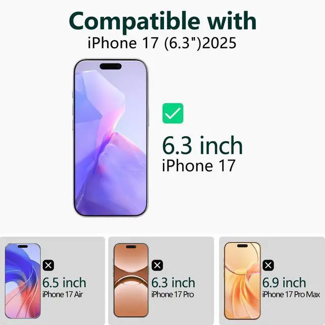 Alt view image 2 of 7 - 2 Pack Screen Protector for iPhone 17 Tempered Glass Film 6.3-Inch | 9H Hardness, Anti-Scratch, Bubble Free, Case Friendly