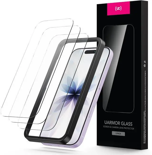 Main image of UARMOR Glass 3 Pack Screen Protector for iPhone 17, 9H Tempered Glass with Easy Installation Kits, Shatterproof, Case-Friendly Fit - HD Clear (iPhone 17)