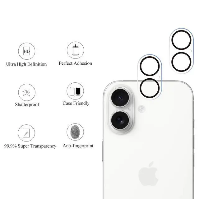 Alt view image 2 of 6 - 3 Pack Camera Lens Protector for iPhone 17, Tempered Glass | Ultra HD, Anti-Scratch, Case Friendly, Does not Affect Night Shots
