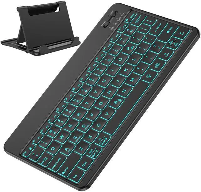 Main image of Bluetooth Tablet Keyboard Rechargeable with Backlit, Oversize Keycap | Ultra-Slim Wireless Keyboard for Samsung Tablet, iPad, Smartphone, Android/iOS/Windows, Foldable Stand, Travel Office, Black