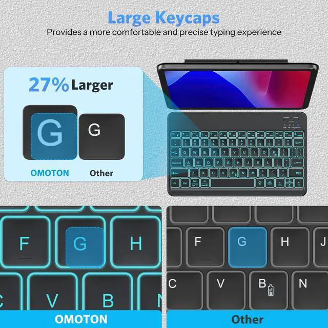 Alt view image 2 of 7 - Bluetooth Tablet Keyboard Rechargeable with Backlit, Oversize Keycap | Ultra-Slim Wireless Keyboard for Samsung Tablet, iPad, Smartphone, Android/iOS/Windows, Foldable Stand, Travel Office, Black