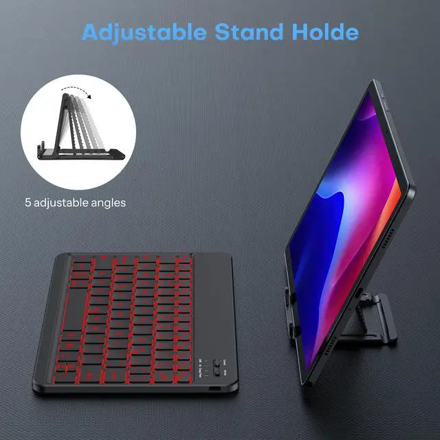Alt view image 3 of 7 - Bluetooth Tablet Keyboard Rechargeable with Backlit, Oversize Keycap | Ultra-Slim Wireless Keyboard for Samsung Tablet, iPad, Smartphone, Android/iOS/Windows, Foldable Stand, Travel Office, Black