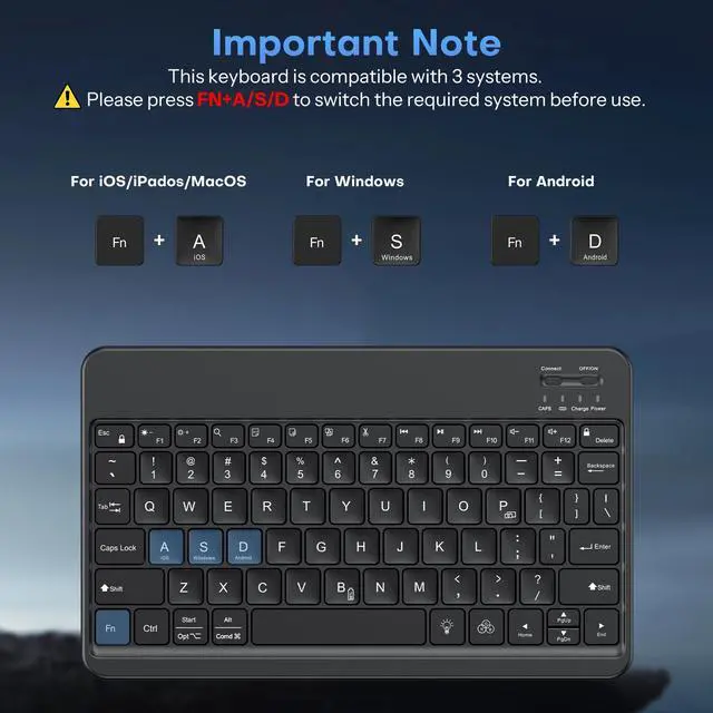 Alt view image 4 of 7 - Bluetooth Tablet Keyboard Rechargeable with Backlit, Oversize Keycap | Ultra-Slim Wireless Keyboard for Samsung Tablet, iPad, Smartphone, Android/iOS/Windows, Foldable Stand, Travel Office, Black