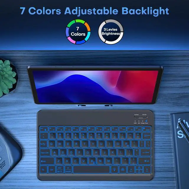 Alt view image 7 of 7 - Bluetooth Tablet Keyboard Rechargeable with Backlit, Oversize Keycap | Ultra-Slim Wireless Keyboard for Samsung Tablet, iPad, Smartphone, Android/iOS/Windows, Foldable Stand, Travel Office, Black