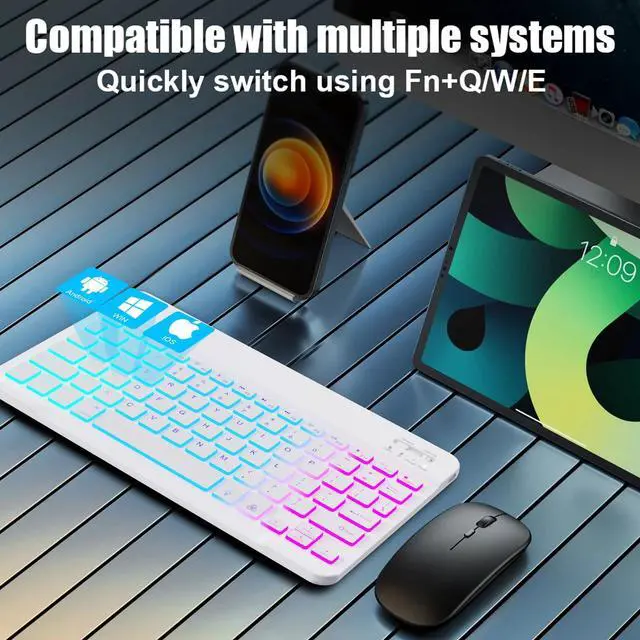 Alt view image 3 of 7 - Lightup Wireless Bluetooth Keyboard for iPad Air/Pro/Mini, iPad A17, A16, M2, M3, M4, M5, MacBook, Chromebook etc. Rechargeable Slim Portable, IOS Windows Android Lighting Tablets Keyboard - Black
